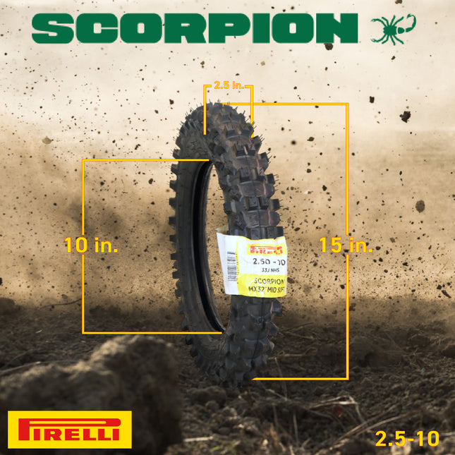 Pirelli Scorpion MX32 Mid Soft Dirt Bike Front/Rear Motocross Tube Type Tire w Inner Tube and Keychain (2.50-10 with Tube)
