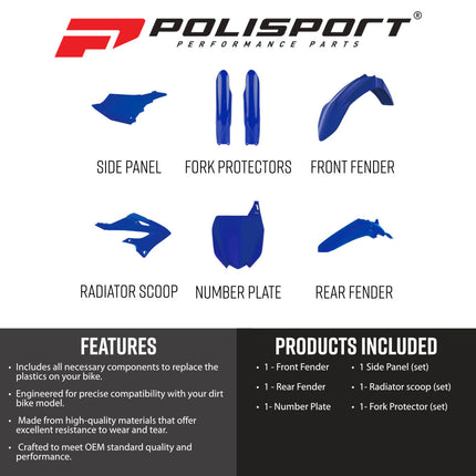 Polisport 91652 Full Plastic Kit for Yamaha YZ125 YZ250 22-26 OEM Blue. Complete Replica Bodywork w/ Front & Rear Fenders, Side Panels, Number Plate, Radiator Scoops & Fork Guards