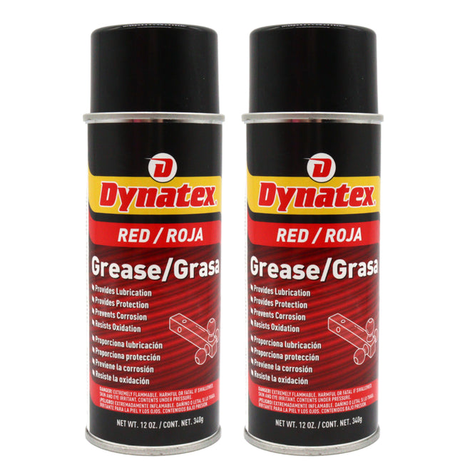 Dynatex Red Grease 12 oz Aerosol Can - Multi-Purpose, Extreme Pressure, 0 Degrees F to 400 Degrees F, Water Resistant, For Bearings Hinges Hitches Fifth Wheels (2-Pack)