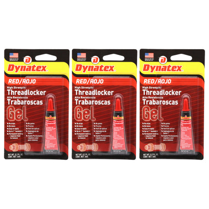 Dynatex Red High Strength Threadlocker 0.20 oz Bottle - Permanent Lock, Anaerobic, Large Fasteners, Vibration & Solvent Resistant (3-Pack)
