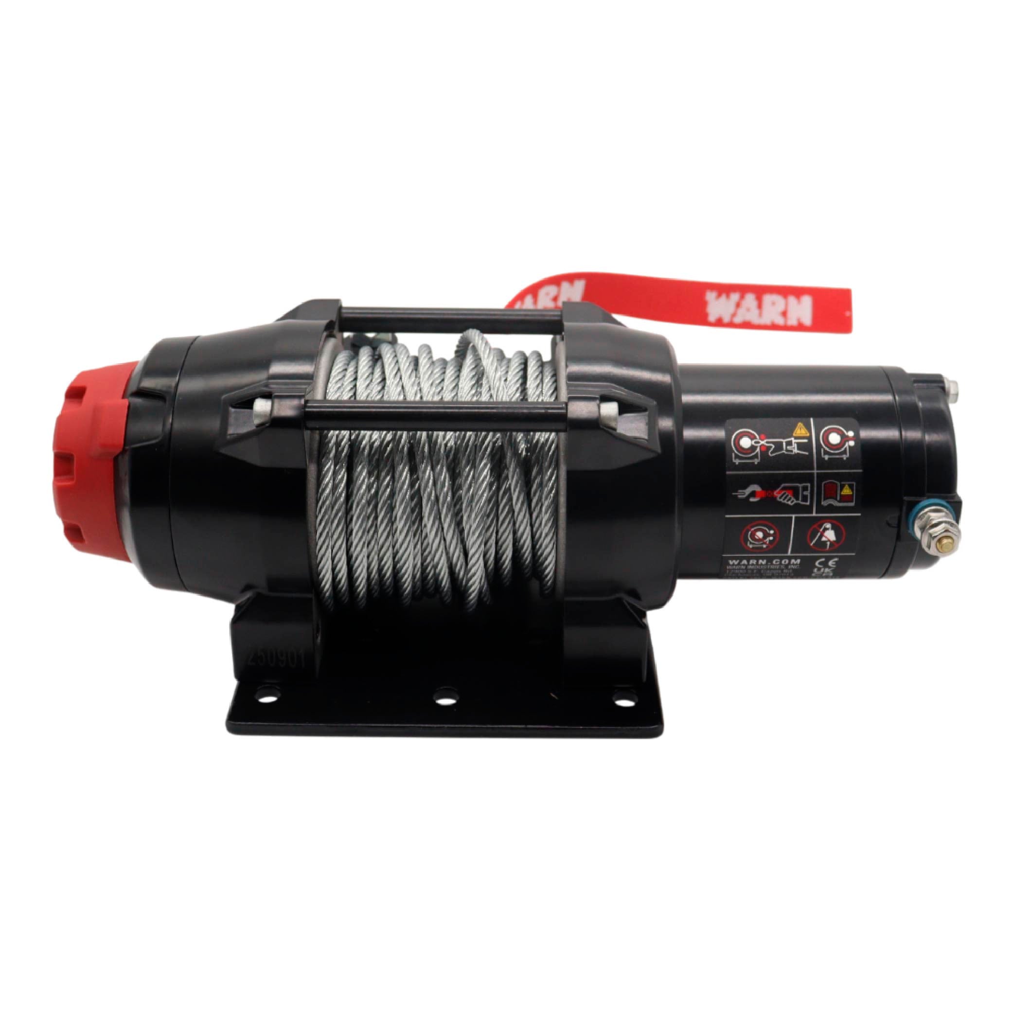 Warn R25 Wire Rope Winch – 2,500 lb Pulling Capacity, equipped with 50’ of 3/16” steel rope & remote-mounted rocker switch - Roller fairlead for ATV, UTV, Side by Side, and SXS Recovery & Towing