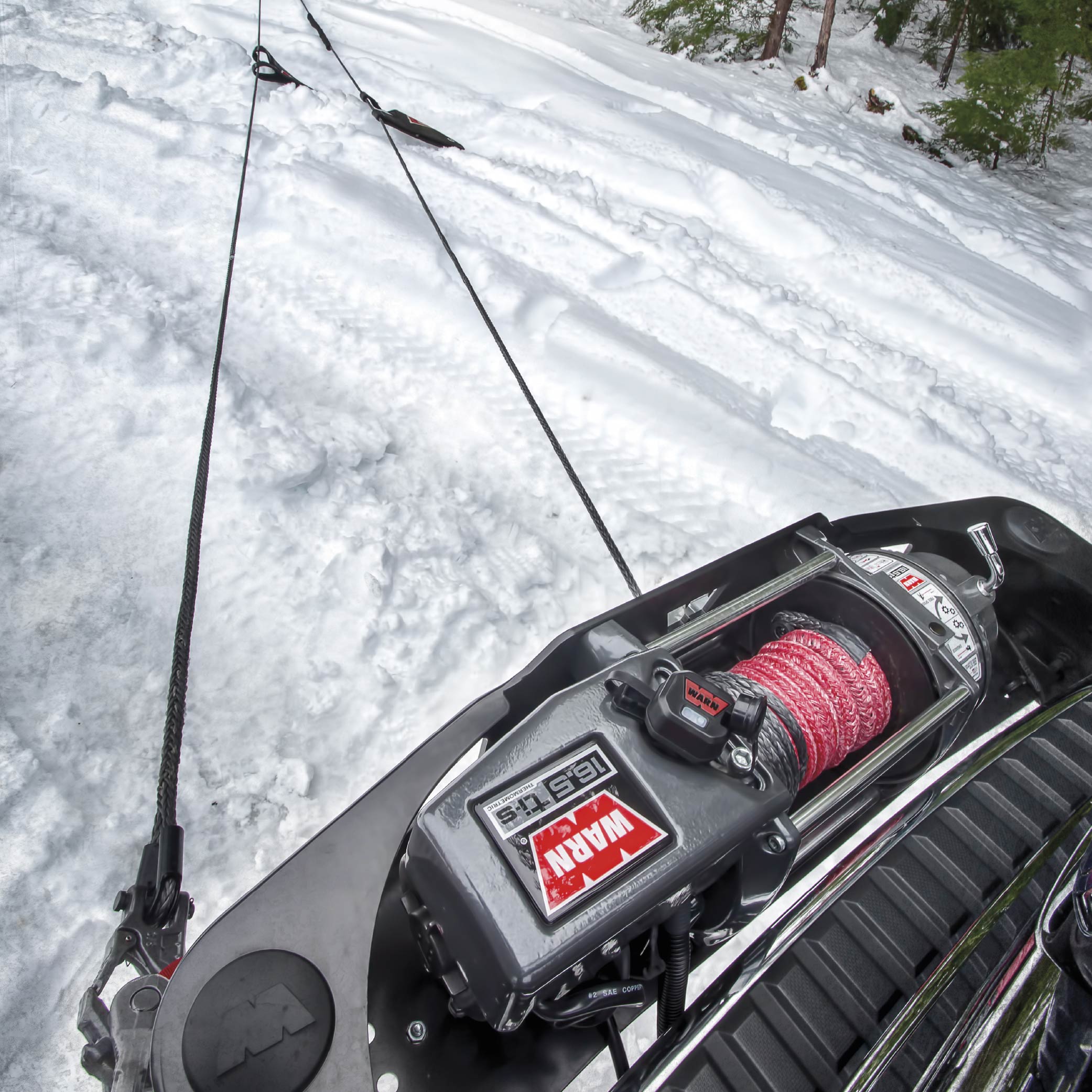 WARN 97740 16.5TI-S Electric 12V Heavyweight Winch with Spydura Pro Synthetic Cable Rope: 3/8" Diameter x 80' Length, 8.25 Ton (16,500 lb) Pulling Capacity