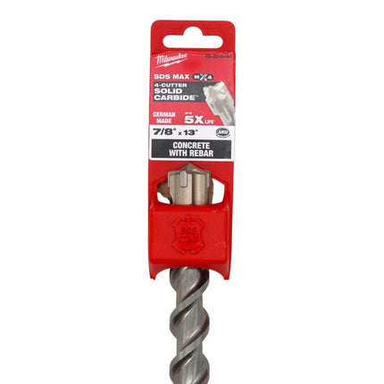 Milwaukee 48-20-8444 7/8 in. x 13 in. SDS-MAX Carbide Drill Bit, 4-Cutter Rotary Hammer Bit