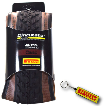 Pirelli Cinturato Gravel M TLR Classic 40-622 (700 x 40c) Road Bicycle Tire - SpeedGrip Compound, Clincher Type, Tubeless Ready Bike Tire with Keychain 700x40c