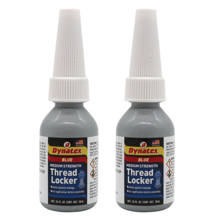 Dynatex Blue Medium Strength Threadlocker 0.34 oz Bottle - Removable with Hand Tools, Locks Fasteners on Metal, Vibration Resistant, Solvent Resistant (2-Pack)