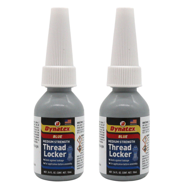 Dynatex Blue Medium Strength Threadlocker 0.34 oz Bottle - Removable with Hand Tools, Locks Fasteners on Metal, Vibration Resistant, Solvent Resistant (2-Pack)