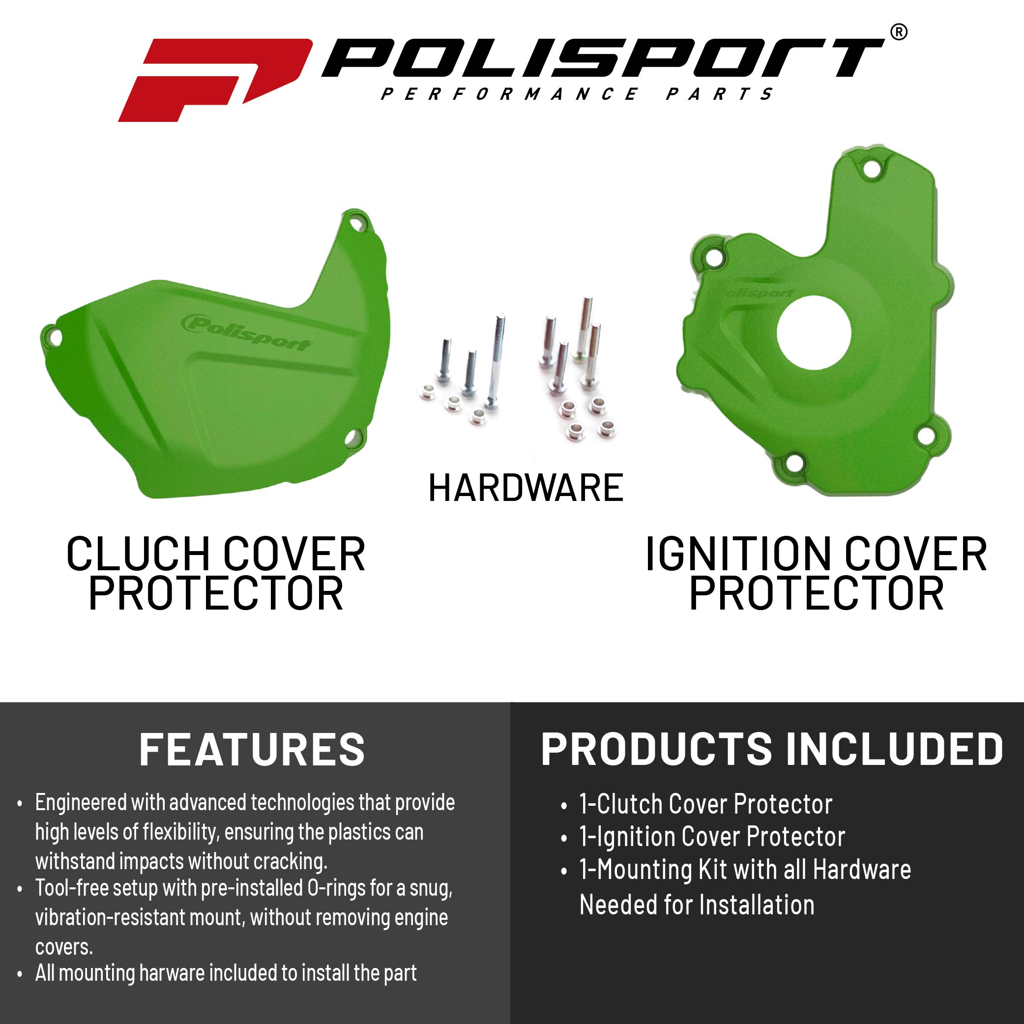 Polisport Clutch and Ignition Cover Protector Kit (Green) - Compatible with Kawasaki KX 250F (2013-2016)