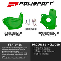 Polisport Clutch and Ignition Cover Protector Kit (Green) - Compatible with Kawasaki KX 250F (2013-2016)
