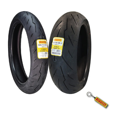 Pirelli Diablo Rosso IV 110/70-17 54W M/C Front & 190/50ZR17 Rear Motorcycle Tire - High Performance, Durable, & Reliable Tire for Super Sport Bikes w/ Keychain