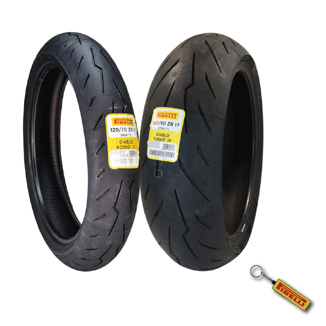 Pirelli Diablo Rosso IV 110/70-17 54W M/C Front & 190/50ZR17 Rear Motorcycle Tire - High Performance, Durable, & Reliable Tire for Super Sport Bikes w/ Keychain