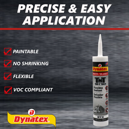 Dynatex Truck N Trailer White Flexible Sealant 10.1 oz Caulk Tube - Ultra Synthetic, Primerless Adhesion, All-Weather, Permanent Elastic Seal (6-Pack)