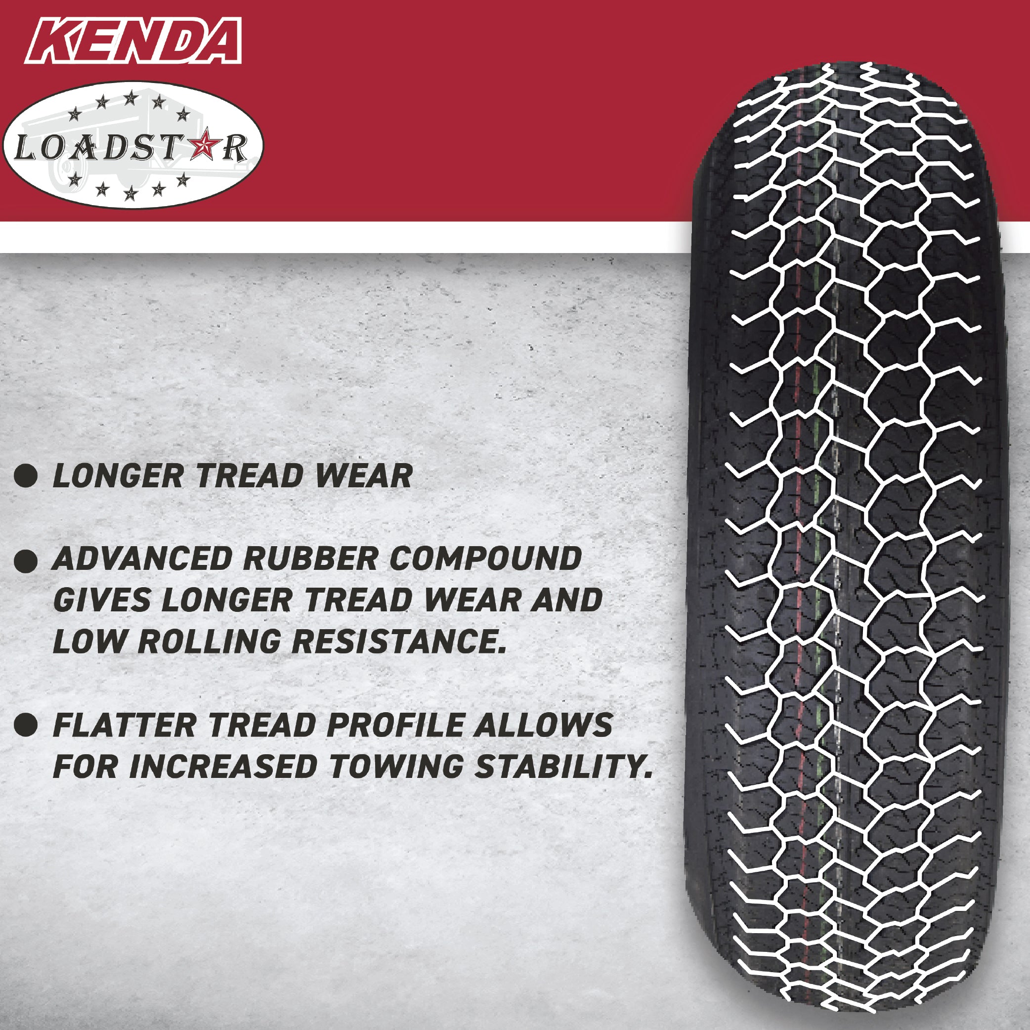 Kenda K550 ST225/75D15 Loadstar Trailer Tire Bias-Ply Tire for Superior Towing Performance with Enhanced Stability for Utility Trailers, Cargo Trailers, and Boat Trailers with Kenda Keychain