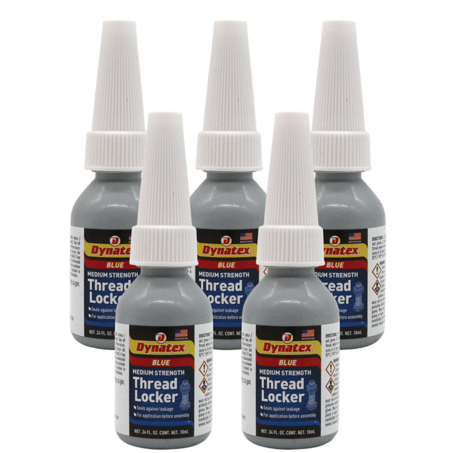 Dynatex Blue Medium Strength Threadlocker 0.34 oz Bottle - Removable with Hand Tools, Locks Fasteners on Metal, Vibration Resistant, Solvent Resistant (5-Pack)