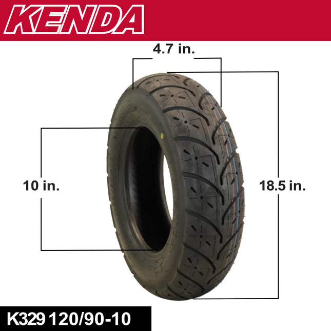 Kenda K329 120/90-10 56J Front/Rear Motorcycle Bias Tire - designed for scooter and moped enthusiasts,  (120-90-10 56J) with Kenda Keychain