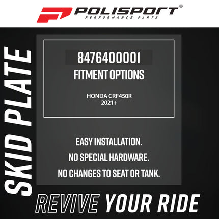 Polisport 8476400001 Fortress Skid Plate with Link Guard Fits Honda CRF450R 2021 On & CRF250R 2022 – Black Heavy Duty Protection for Frame, Engine & Linkage