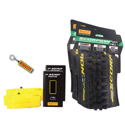 Pirelli Scorpion Race Enduro T Yellow Label 63-584 (27.5x 2.5) MTB Bicycle Tire & SmarTUBE 23/32-622 Set- Designed for Traction and Mixed Terrains, 120x2TPI - Mountain Bike Tire w/Keychain (2 Pk)