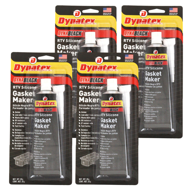 Dynatex DynaBlack RTV Silicone Gasket Maker 85g Tube - 500°F High Temperature, Sensor Safe, Low Odor, and Non-Corrosive Silicone Sealing Compound Made in the USA (4-Pack)