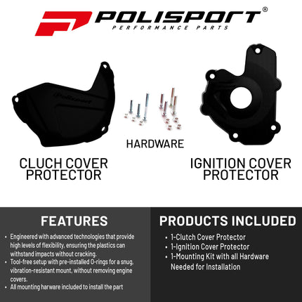 Polisport Clutch and Ignition Cover Protector Kit (Black) - Compatible with Kawasaki KX 250F (2013-2016)
