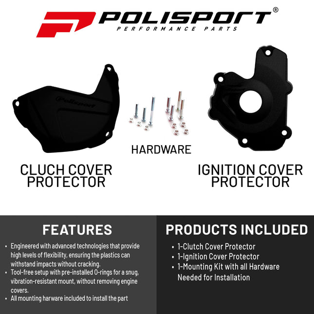 Polisport Clutch and Ignition Cover Protector Kit (Black) - Compatible with Kawasaki KX 250F (2013-2016)