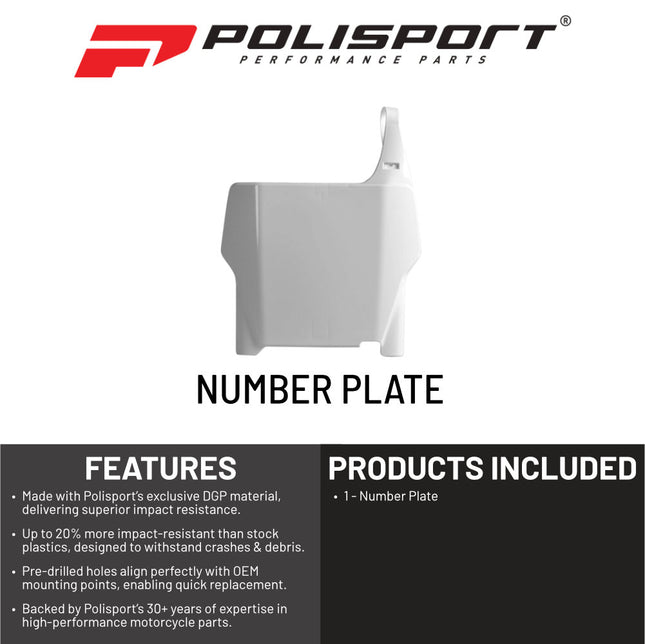 Polisport Motocross (MX) Number Plate for Honda CR125/250/CRF250R/450R (04‑07) OEM (2004‑2007) – Dirt Bike – OEM Quality, Durable Gloss Polypropylene (DGP), Flexible & Perfect Fit – White