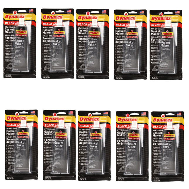 Dynatex Black RTV Silicone Gasket Maker 3 oz Tube - Oxygen Sensor Safe, OEM Specs, 500°F Hi-Temp, Oil/Water Resistant, Made in the USA (10-Pack)