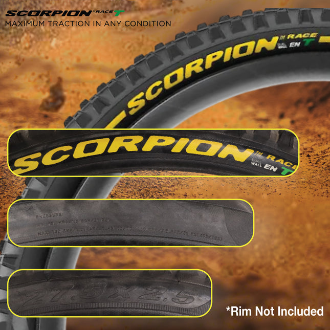 Pirelli Scorpion Race Enduro T Yellow Label 63-584 (27.5x 2.5) MTB Bicycle Tire  - Designed for Traction and Mixed Terrains, 120x2TPI - Mountain Bike Tire w/Keychain (2 Pk)