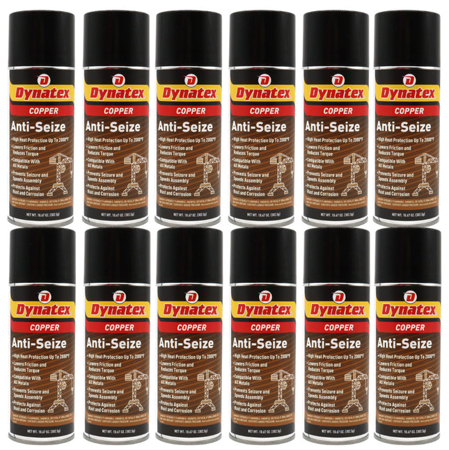 Dynatex Copper Anti-Seize 10.67 oz Aerosol Can - Heavy-Duty, Protects Against Extreme Heat Pressure Steam Water, Prevents Galling Seizing Corrosion (12-Pack)