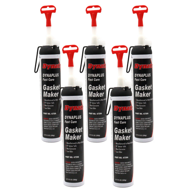 Dynatex DynaPlus Fast Cure Gasket Maker 6.75fl oz Canister - Fast Cure, Sensor Safe, Non-Corrosive, Low Odor, Up to 500°F, Made in the USA (5-Pack)