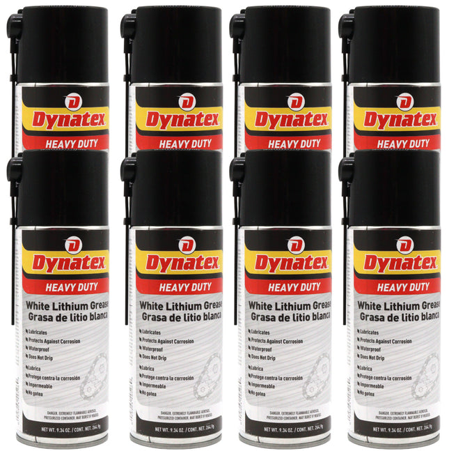 Dynatex White Lithium Grease 10.5 oz Aerosol Can - Multi-Purpose Lubricant for Automotive, Garage Doors, Hinges, Chains, Latches (8-Pack)