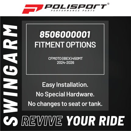 Polisport Motocross Motorcycles (MX) Swingarm Protector EVO for CFMOTO 450MT (2024-2026) Dirt Bikes - OEM-Style Fit, Bolt-On Dual Mounting Points, High Impact & Abrasion Resistant - Black