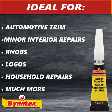 Dynatex 0.07 oz Super Glue Gel - No-Run Formula, Instant Bond, Bonds Metal Plastic Rubber Glass, Clear Permanent, Vertical Surfaces (48-Pack)
