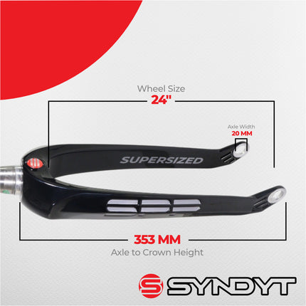 Syndyt SPP Supersized Ultra-High Modulus Carbon Fiber Pro Forks - Black Titanium (24 inch) - Fork Offset: 32 mm,  1‑1/8″ steerer tapering to 1.5″ - Titanium Steerer Extruded and CNC‑Machined