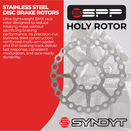 Syndyt SPP Holy Rotor Supersized 120mm Heat-Treated Lightweight Stainless Steel Disc Brake Rotor for BMX Race Bikes, Standard 6 Bolt ISO Mounting Pattern, Includes 6 Steel Rotor Bolts