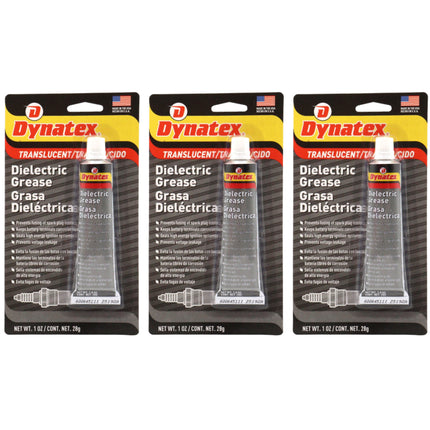 Dynatex Dielectric Grease 1 oz Tube - Silicone-Based, High Temp Vacuum & Water Resistant, Protects Electrical Connections, Non-Hardening (3-Pack)