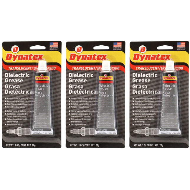 Dynatex Dielectric Grease 1 oz Tube - Silicone-Based, High Temp Vacuum & Water Resistant, Protects Electrical Connections, Non-Hardening (3-Pack)