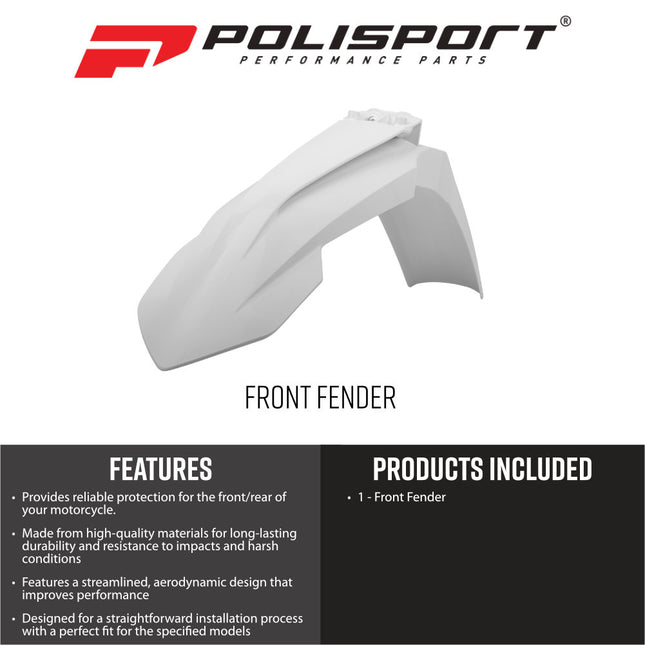 Polisport (MX) Front Fender for KTM SX/SX-F/XC (16-22), XC 250/300 & SX 250 (17-22), EXC/EXC-F/XC/XC-W/XCF-W, XC-W (17-23),XC 125 (21-22) Dirt Bike-OEM Quality, Durable, Flexible, Perfect Fit - White