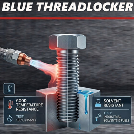 Dynatex Blue Medium Strength Threadlocker 0.34 oz Bottle - Removable with Hand Tools, Locks Fasteners on Metal, Vibration Resistant, Solvent Resistant (Single)