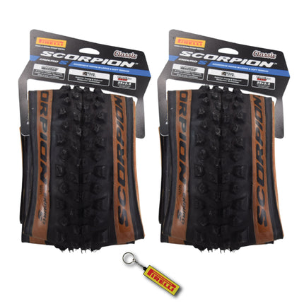 Pirelli Scorpion Enduro S Classic Tan 60-622 (29x 2.4) MTB Bicycle Tire  - Designed for Demanding XC Courses, 60TPI and Hard Wall Casing- Mountain Bike Tire w/Keychain (2 Pk)
