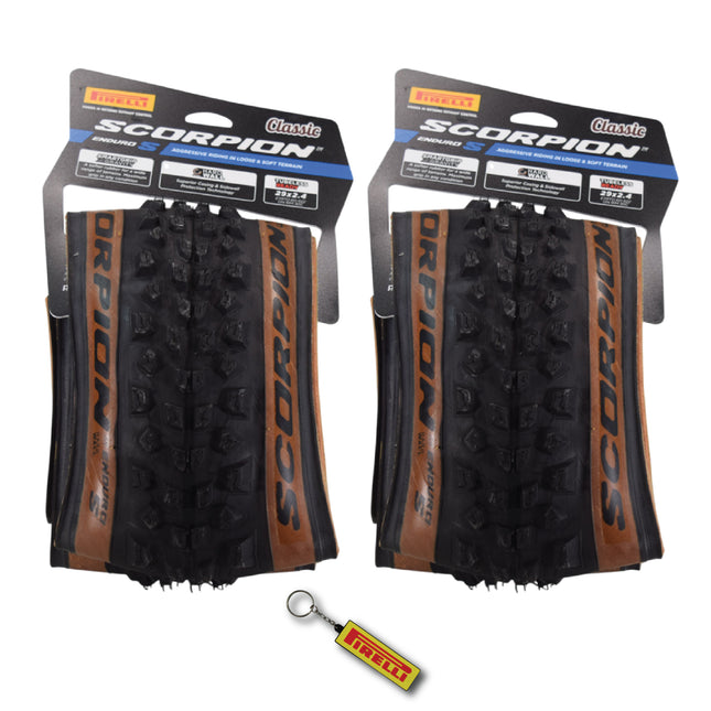 Pirelli Scorpion Enduro S Classic Tan 60-622 (29x 2.4) MTB Bicycle Tire  - Designed for Demanding XC Courses, 60TPI and Hard Wall Casing- Mountain Bike Tire w/Keychain (2 Pk)