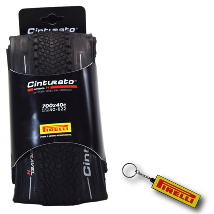 Pirelli Cinturato Gravel H TLR 40-622 (700 x 40c) Road Bicycle Tire - SpeedGrip Compound, Clincher Type, Tubeless Ready Bike Tire with Keychain 700x40c