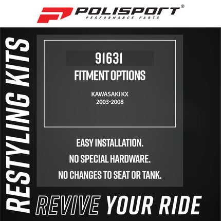 Polisport 91631 Restyling Kit – Fits Kawasaki KX 2003–2008 – 2024‑Style Bodywork with Green Fenders, Number Plate, Side Panels, Fork Protectors & White Radiator Scoops