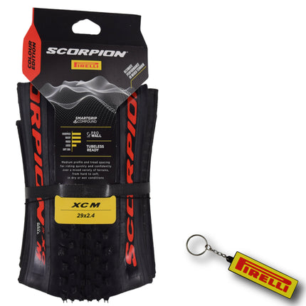 Pirelli Scorpion XC M Red Label 60-622 (29x 2.4) MTB Bicycle Tire  - Designed for Hardpacked Courses and Mixed Terrains, 120TPI and ProWall Casing- Mountain Bike Tire w/Keychain