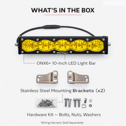 Baja Designs OnX6+ Straight LED Light Bar - Universal, Amber Lens, 10 Inch, 10,817 Lumens, Integrated Peripheral Technology, Direct Ducted Cooling, Wiring Harness & Mounting Hardware Included
