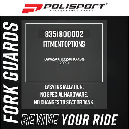 Polisport 8351800002 Fork Guards for Kawasaki KX250F KX450F 2009 and Newer – OEM‑Style Durable Black Lower Fork Protectors