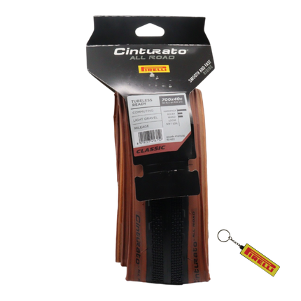 Pirelli Cinturato All Road Classic 40-622 (700x40c) Tan Wall Gravel Tire - Classic Skinwall Bicycle Tire with Keychain