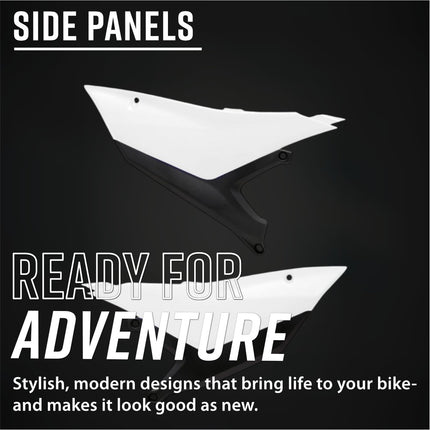 Polisport 8507200002 Motocross (MX) Side Panels for Yamaha YZ450F (2023+) YZ250F (2024+) Dirt Bikes - High-Impact Resistant Technical Plastic with UV Protection, OEM-Style Precise Fit - White