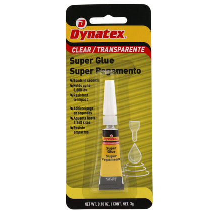 Dynatex .10 oz Super Glue Instant Adhesive - Bonds Glass Metal Plastic Rubber, 5000 PSI Strength, Clear Bond, Up to 175 Degrees F, Stronger Than Standard (Single)