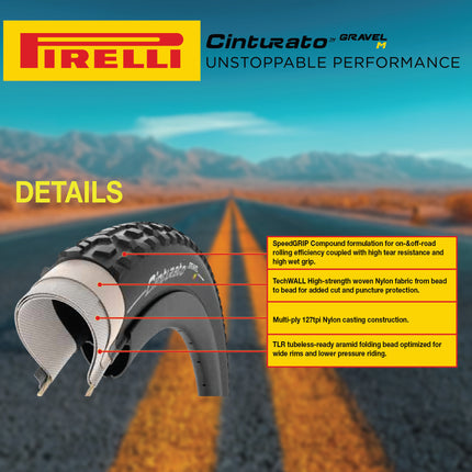 Pirelli Cinturato Gravel M TLR 40-622 (700 x 40c) Race Bicycle Tire - SpeedGrip Compound, Clincher Type, Tubeless Ready Bike Tire with Keychain 700x40c