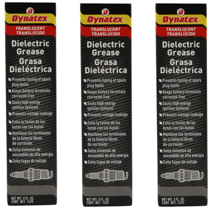 Dynatex Dielectric Grease 5 oz Tube - Silicone-Based, High Temp Vacuum & Water Resistant, Protects Electrical Connections, Non-Hardening (3-Pack)