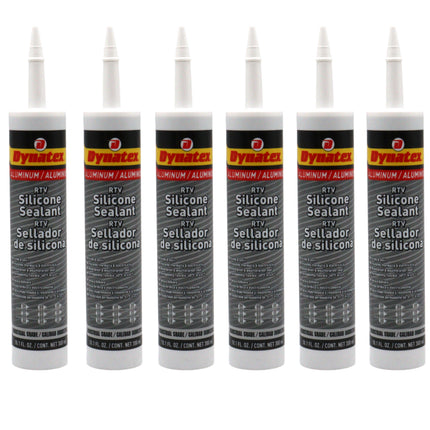 Dynatex Industrial Grade Aluminum Silicone Sealant 10.1 oz Caulk Tube - Tough Flexible Cure, Watertight Seal, Up to 500 Degrees F, Made in the USA (6-Pack)